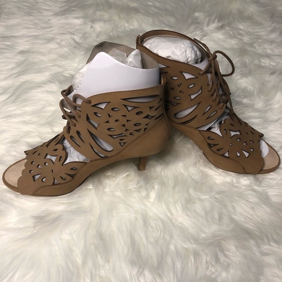 Lace-Up Nude Jupiter Microsuede Open Toe High Heels - Picture 5 of 8